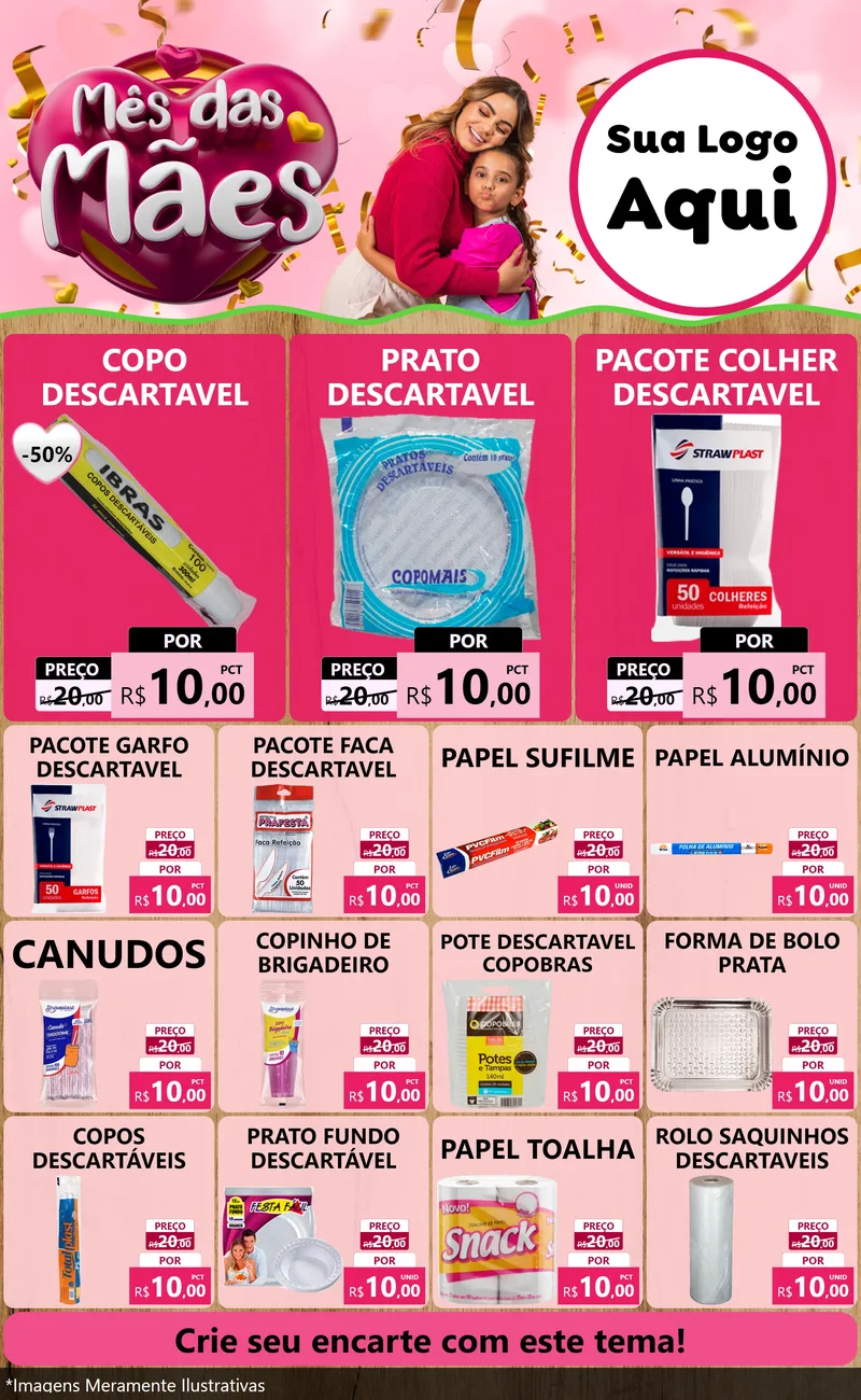 Modelo de Encarte para Encarte Grande com o tema Mês das Mães para Embalagens