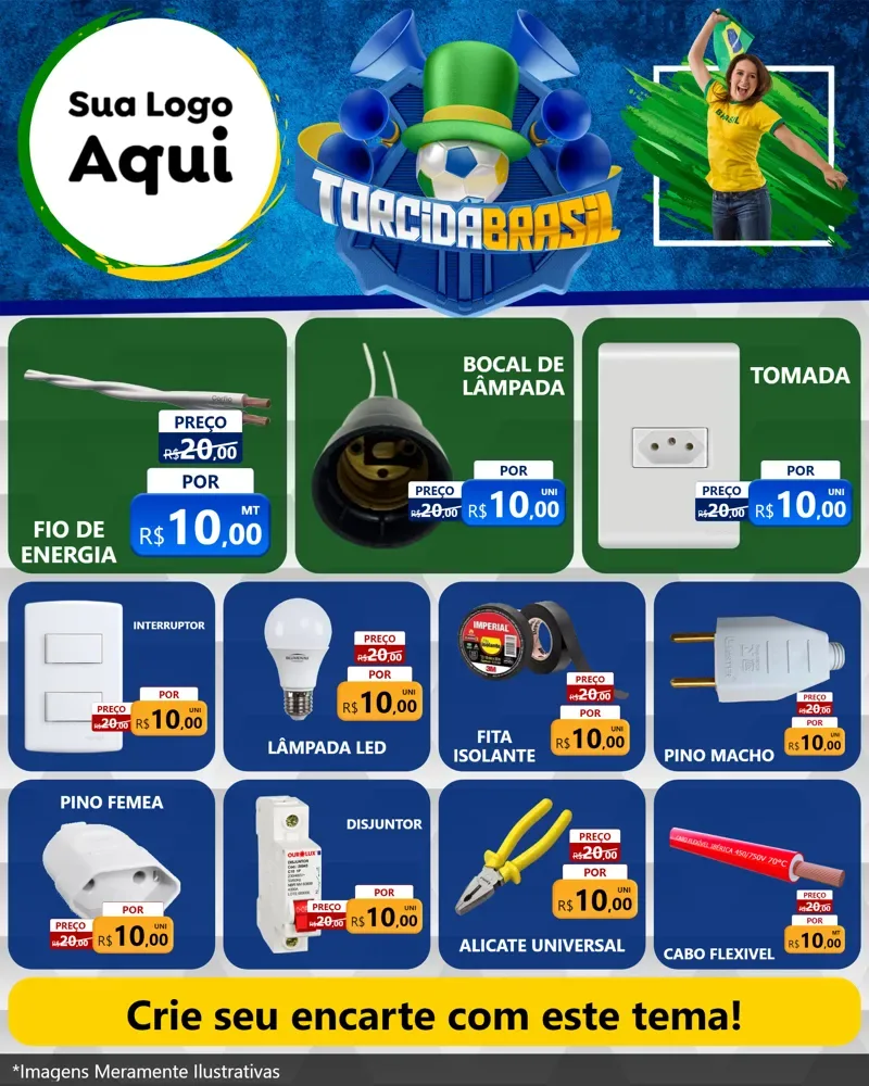 Modelo de Rede Social para Feed Instagram com o tema Torcida Brasil - Copa para Materiais Elétricos