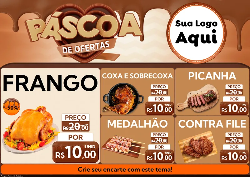 Modelo de Encarte para Encarte A4 Horizontal com o tema Páscoa de Ofertas para Assados