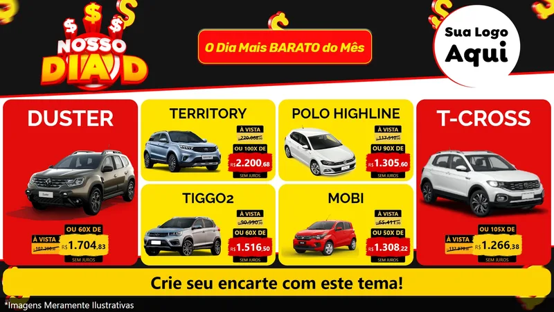 Modelo de TV para TV Horizontal com o tema Nosso Dia D para Concessionaria de Carros