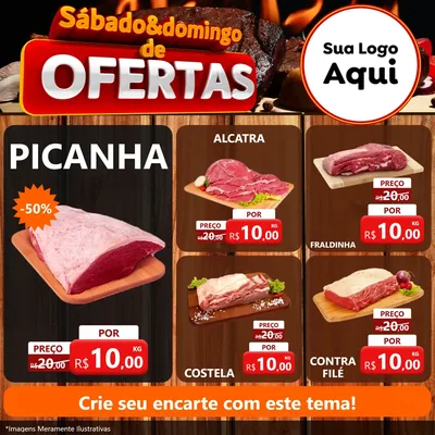 Modelo de Rede Social para Feed Facebook com o tema Sábado e Domingo de Ofertas - Carne / Açougue para Açougue