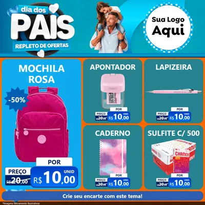 Modelo de Rede Social para Feed Facebook com o tema Dia Dos Pais Repleto de Ofertas para Papelaria