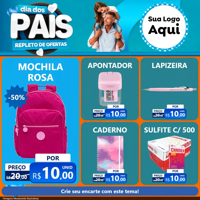 Modelo de Rede Social para Feed Facebook com o tema Dia Dos Pais Repleto de Ofertas para Papelaria