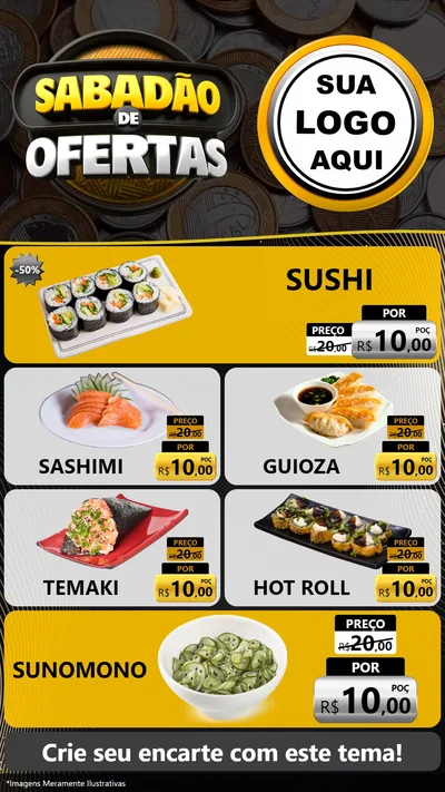 Modelo de TV para TV Vertical com o tema Sabadão de Ofertas para Comida japonesa