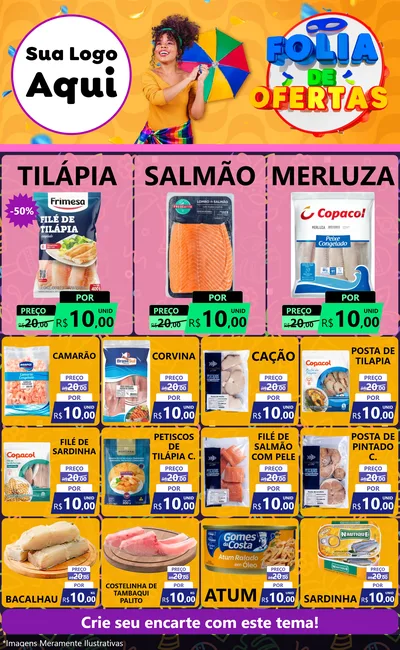Modelo de Encarte para Encarte Grande com o tema Folia de Ofertas para Peixaria