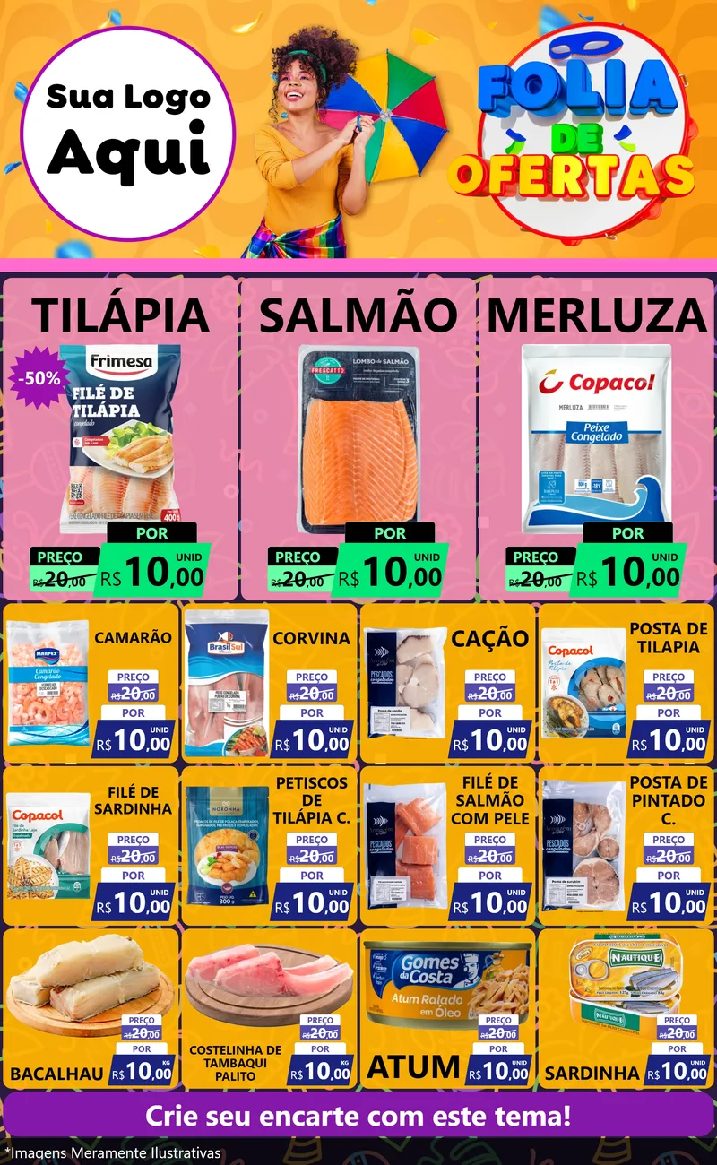 Modelo de Encarte para Encarte Grande com o tema Folia de Ofertas para Peixaria