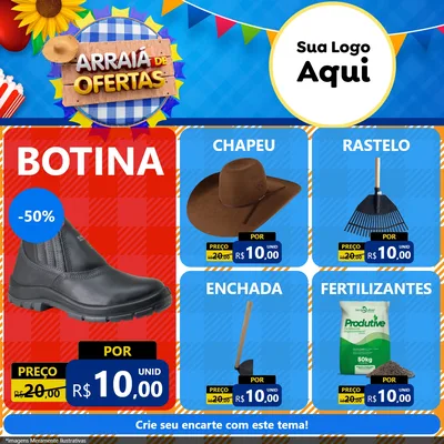Modelo de Rede Social para Feed Facebook com o tema Arraiá de Ofertas para Agropecuária