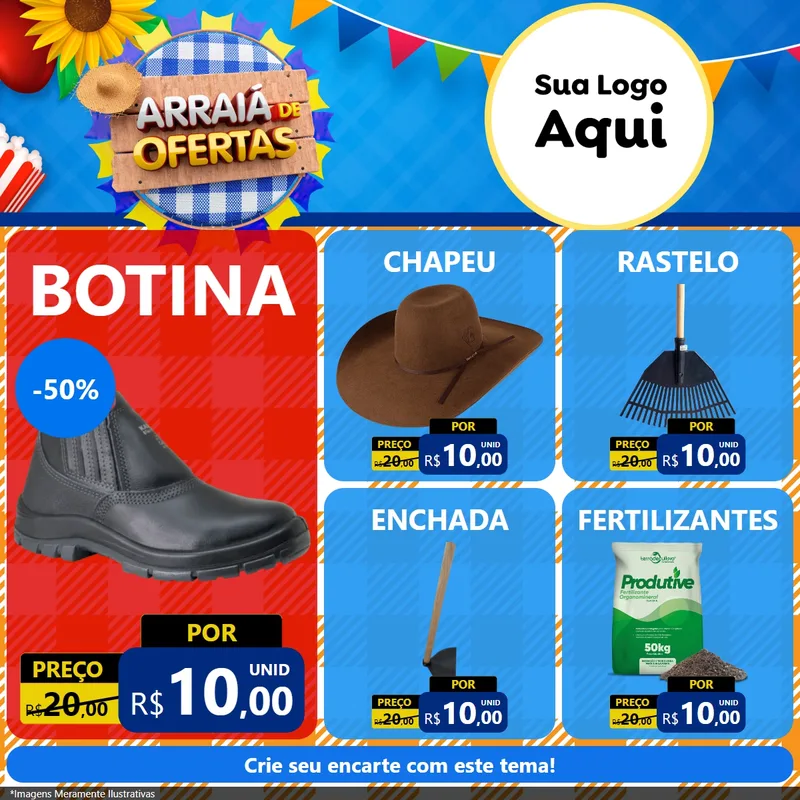 Modelo de Rede Social para Feed Facebook com o tema Arraiá de Ofertas para Agropecuária