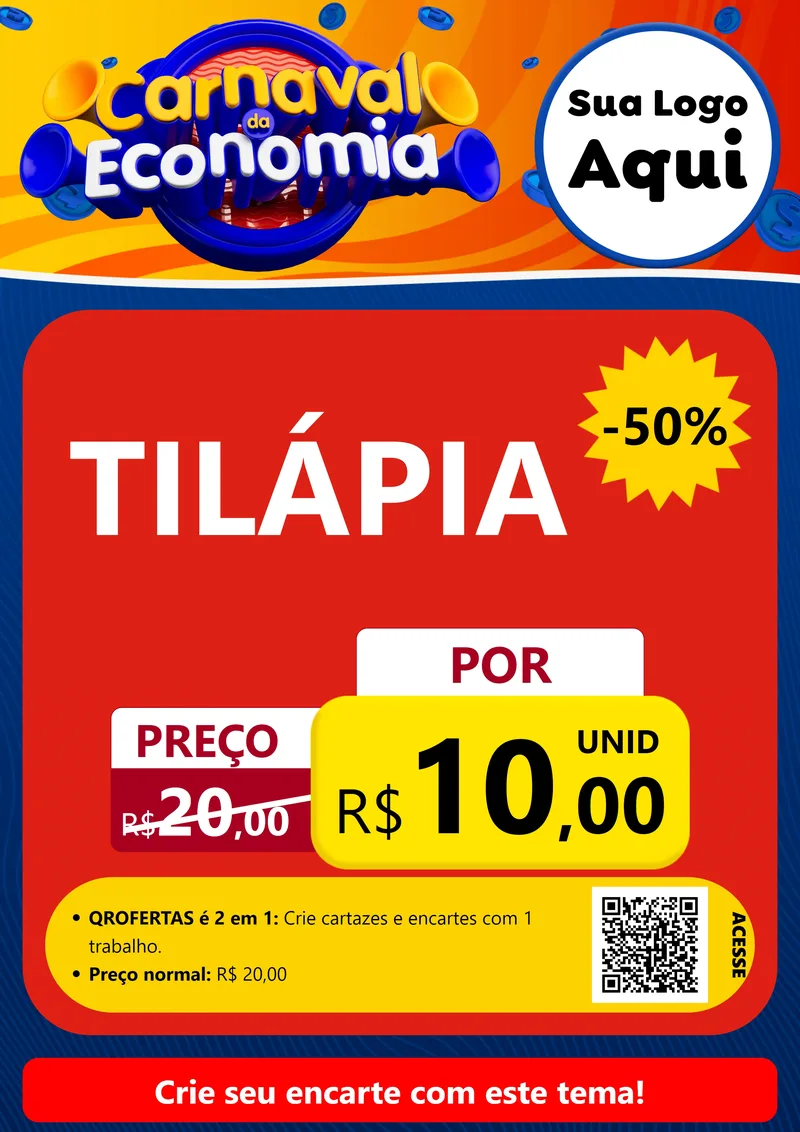 Modelo de Cartaz para Cartaz A4 Vertical com o tema Carnaval da Economia para Peixaria