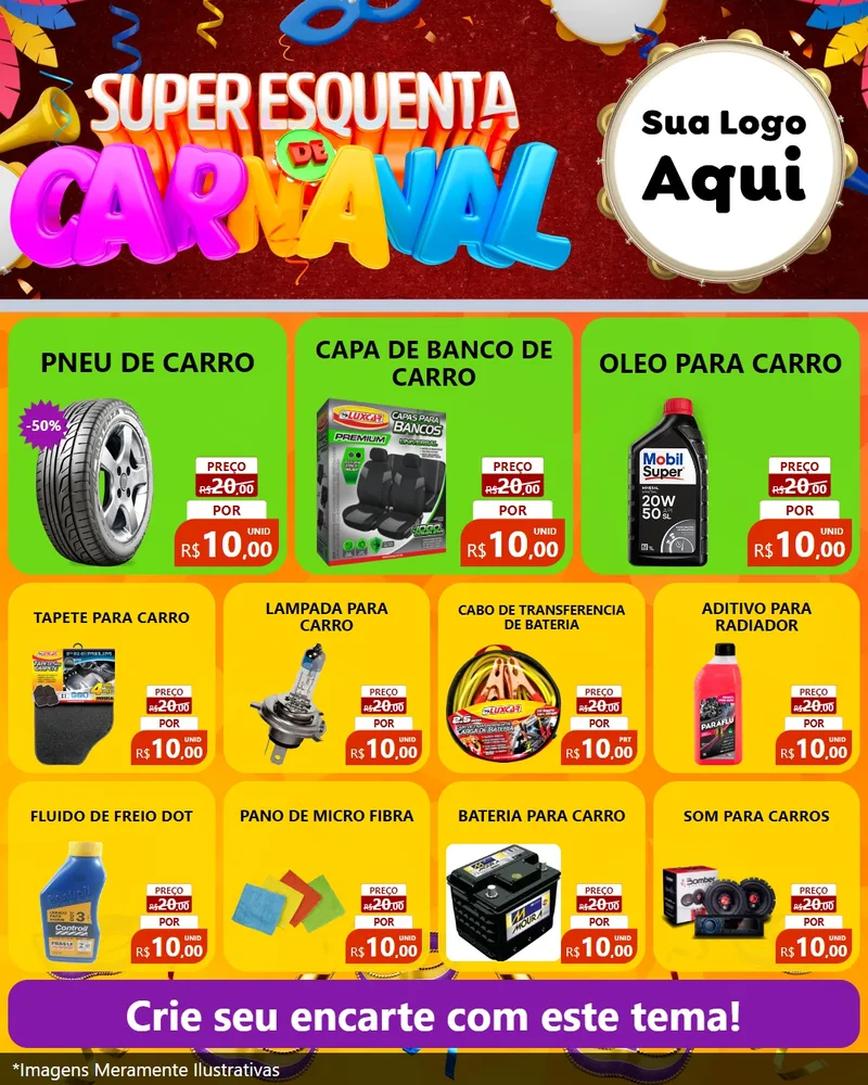 Modelo de Rede Social para Feed Instagram com o tema Super Esquenta de Carnaval para Auto peças