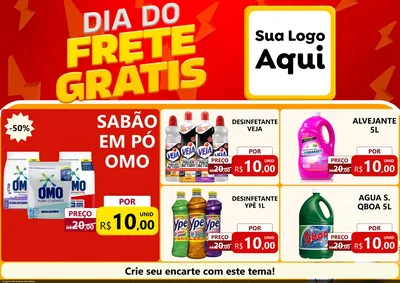 Modelo de Encarte para Encarte A4 Horizontal com o tema Dia do Frete Grátis para Produtos de Limpeza