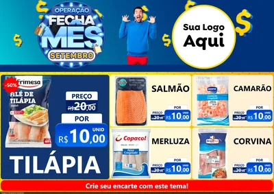 Modelo de Encarte para Encarte A4 Horizontal com o tema Operação Fecha Mês Setembro para Peixaria