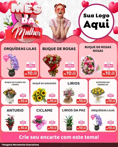 Modelo de Rede Social para Feed Instagram com o tema Mês da Mulher para Floricultura e jardim