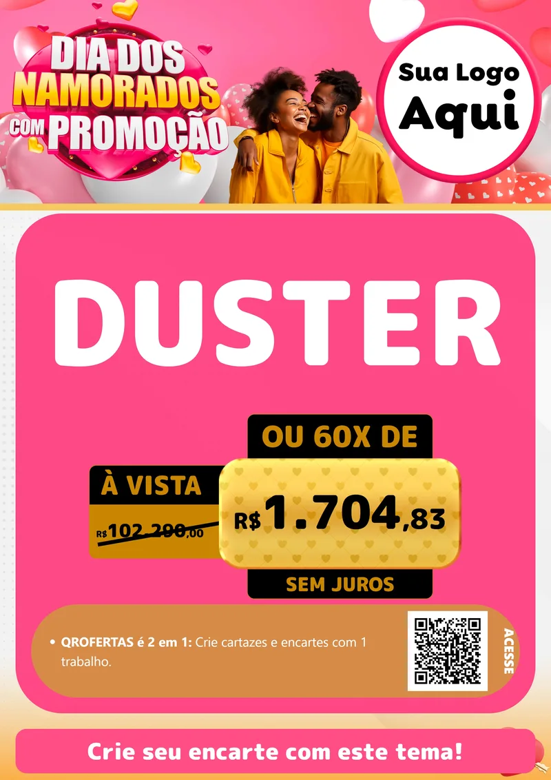 Modelo de Cartaz para Cartaz A4 Vertical com o tema Dia dos Namorados com Promoção para Concessionaria de Carros