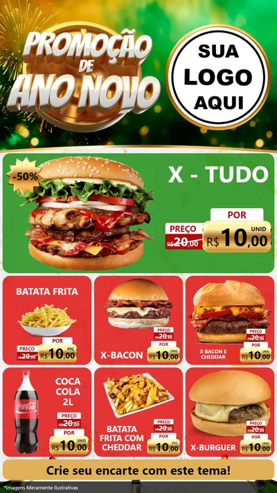 Modelo de Rede Social para Stories com o tema Promoção de Ano Novo para Hamburgueria