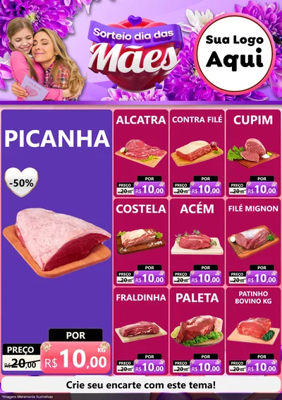 Modelo de Encarte para Encarte A4 Vertical com o tema Sorteio Dia das Mães para Açougue