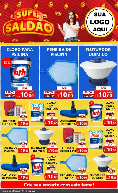 Modelo de Encarte para Encarte Grande com o tema Super Saldão para Produtos para Piscina