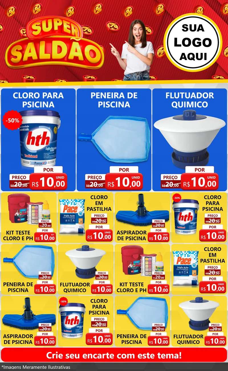 Modelo de Encarte para Encarte Grande com o tema Super Saldão para Produtos para Piscina