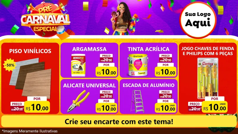 Modelo de TV para TV Horizontal com o tema Pré-Carnaval Especial para Material para Construção
