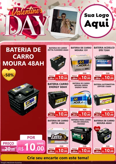 Modelo de Encarte para Encarte A4 Vertical com o tema Valentine's Day para Baterias Elétricas