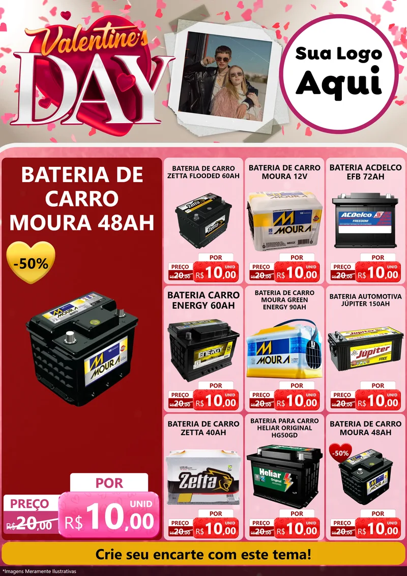 Modelo de Encarte para Encarte A4 Vertical com o tema Valentine's Day para Baterias Elétricas
