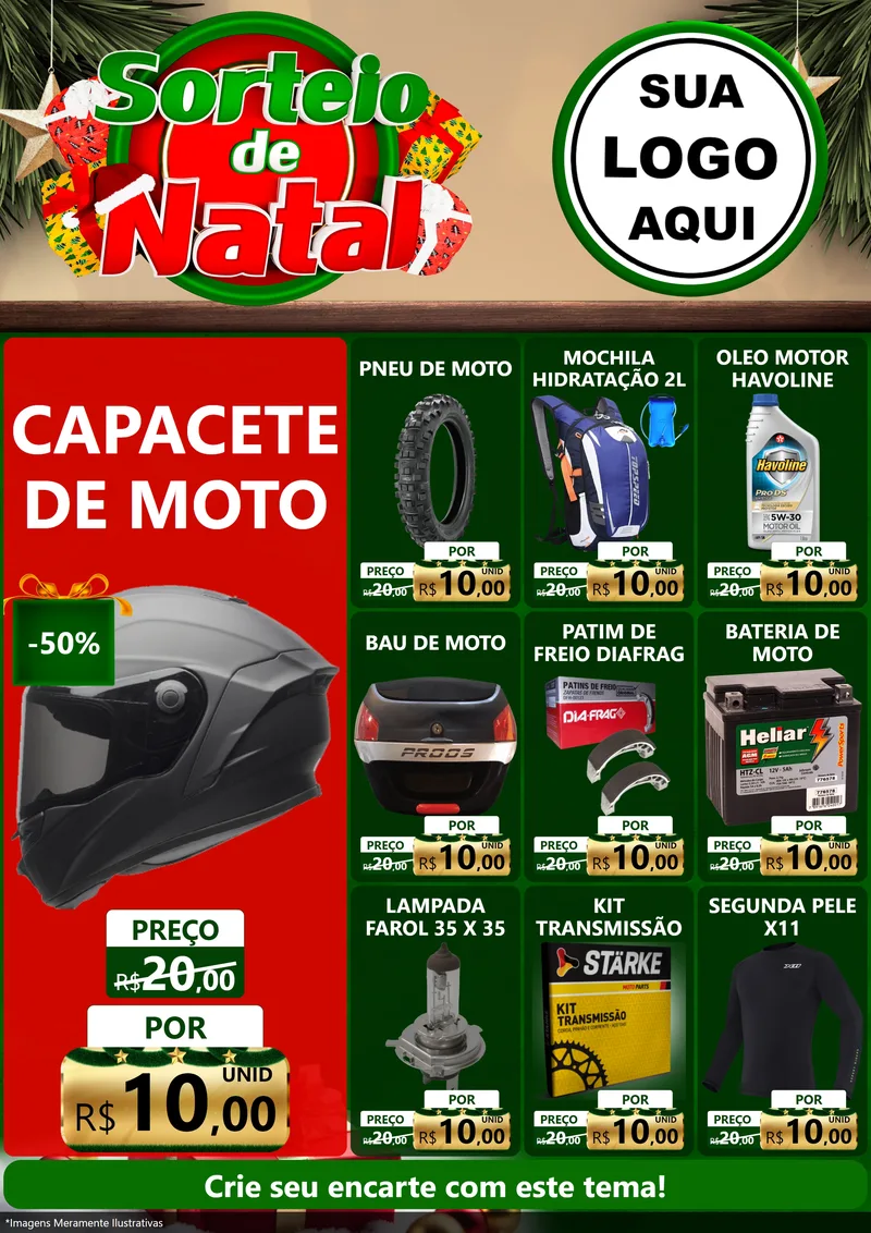 Modelo de Encarte para Encarte A4 Vertical com o tema Sorteio de Natal para Moto peças