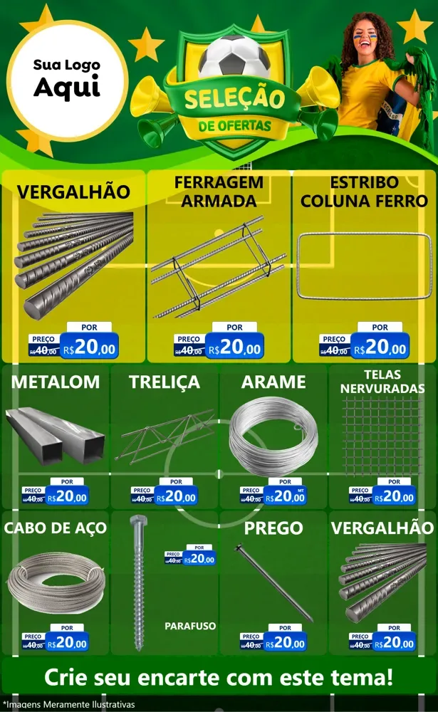Modelo de Encarte para Encarte Grande com o tema Seleção de Ofertas - Copa para Ferragens