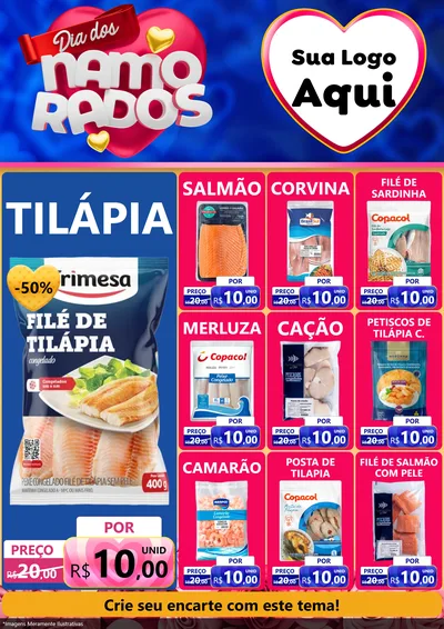 Modelo de Encarte para Encarte A4 Vertical com o tema Dia dos namorados para Peixaria