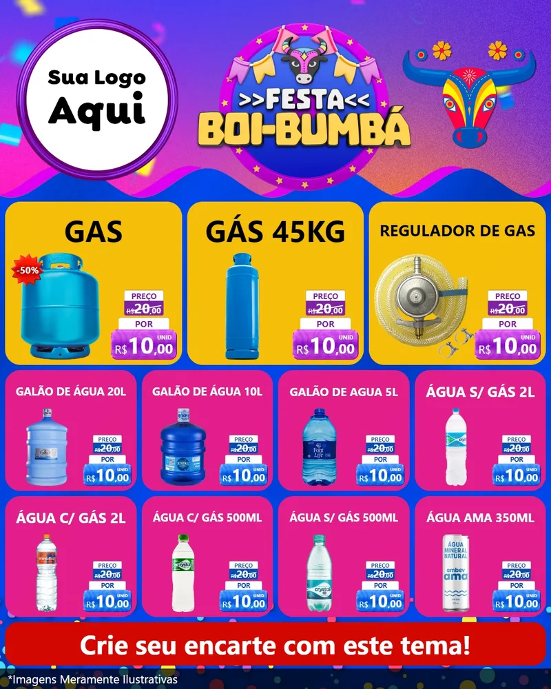Modelo de Rede Social para Feed Instagram com o tema Festa Boi-Bumbá para Água e gás