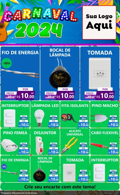Modelo de Encarte para Encarte Grande com o tema Carnaval 2027 para Materiais Elétricos