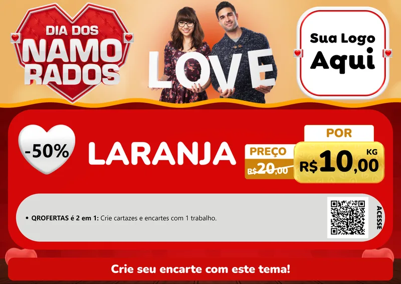 Modelo de Cartaz para Cartaz A4 Horizontal com o tema Dia dos Namorados para Hortifrúti