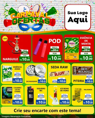 Modelo de Rede Social para Feed Instagram com o tema Carnaval de Ofertas para Tabacaria