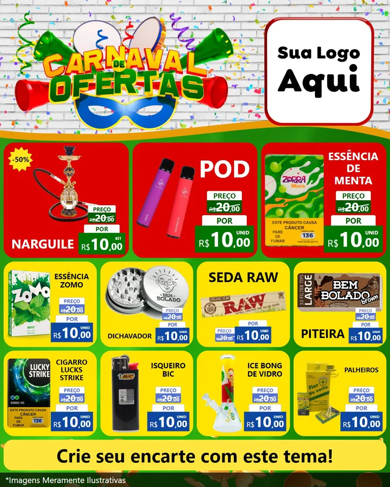 Modelo de Rede Social para Feed Instagram com o tema Carnaval de Ofertas para Tabacaria