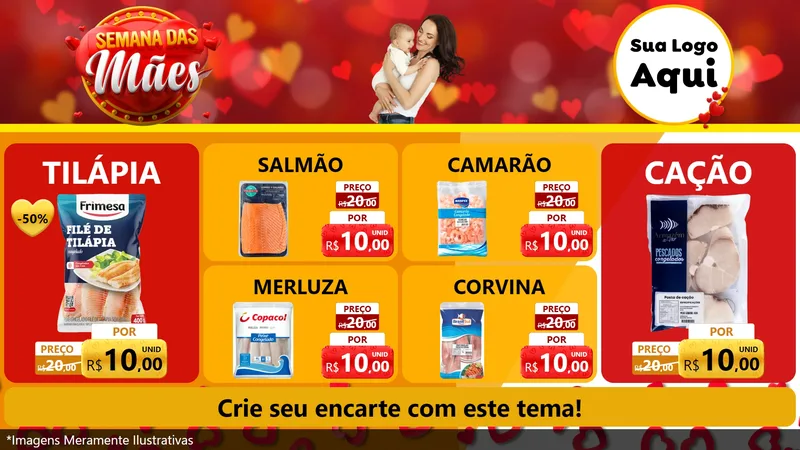 Modelo de TV para TV Horizontal com o tema Semana das Mães para Peixaria