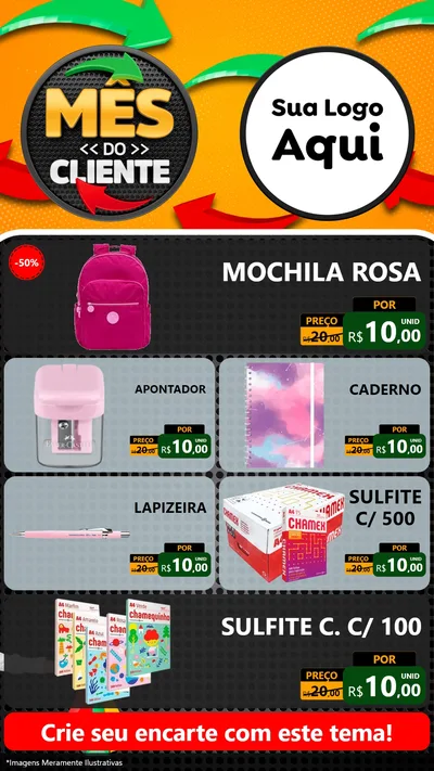 Modelo de TV para TV Vertical com o tema Mês do Cliente para Papelaria