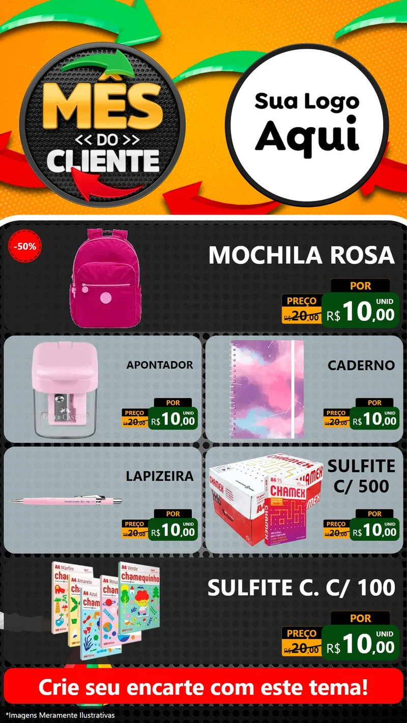 Modelo de TV para TV Vertical com o tema Mês do Cliente para Papelaria
