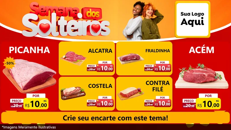 Modelo de TV para TV Horizontal com o tema Semana dos Solteiros para Açougue