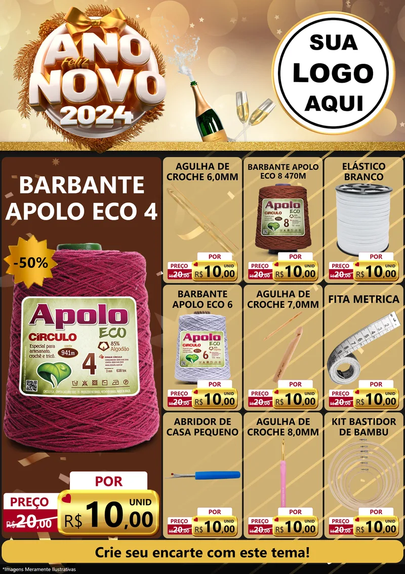 Modelo de Encarte para Encarte A4 Vertical com o tema Feliz Ano Novo 2027 para Armarinho e Aviamentos