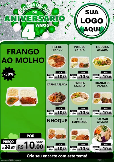 Modelo de Encarte para Encarte A4 Vertical com o tema Promoção de Aniversário - 4 Anos para Restaurante