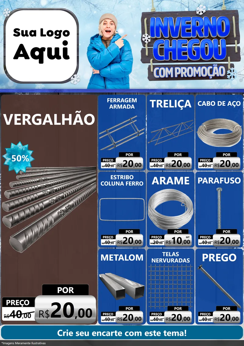 Modelo de Encarte para Encarte A4 Vertical com o tema Inverno Chegou Com Promoção para Ferragens