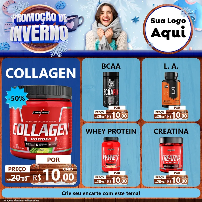 Modelo de Rede Social para Feed Facebook com o tema Promoção de Inverno para Suplementos alimentares