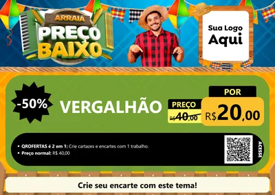 Modelo de Cartaz para Cartaz A4 Horizontal com o tema Arraiá de Preço Baixo - Junina para Ferragens