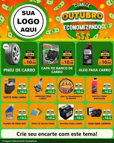 Modelo de Rede Social para Feed Instagram com o tema Comece Outubro Economizando para Auto peças