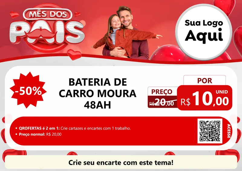 Modelo de Cartaz para Cartaz A4 Horizontal com o tema Mês dos Pais para Baterias Elétricas
