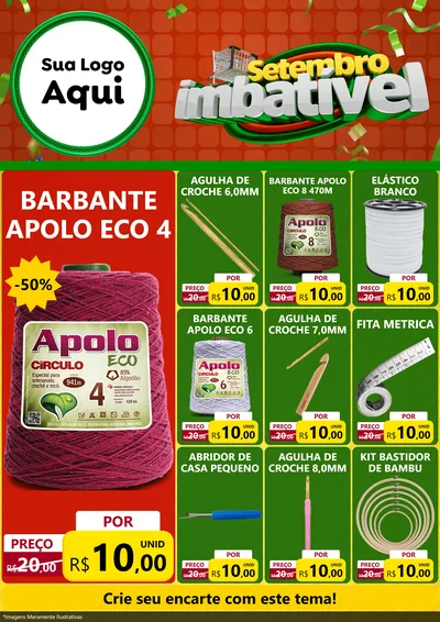 Modelo de Encarte para Encarte A4 Vertical com o tema Setembro Imbatível para Armarinho e Aviamentos