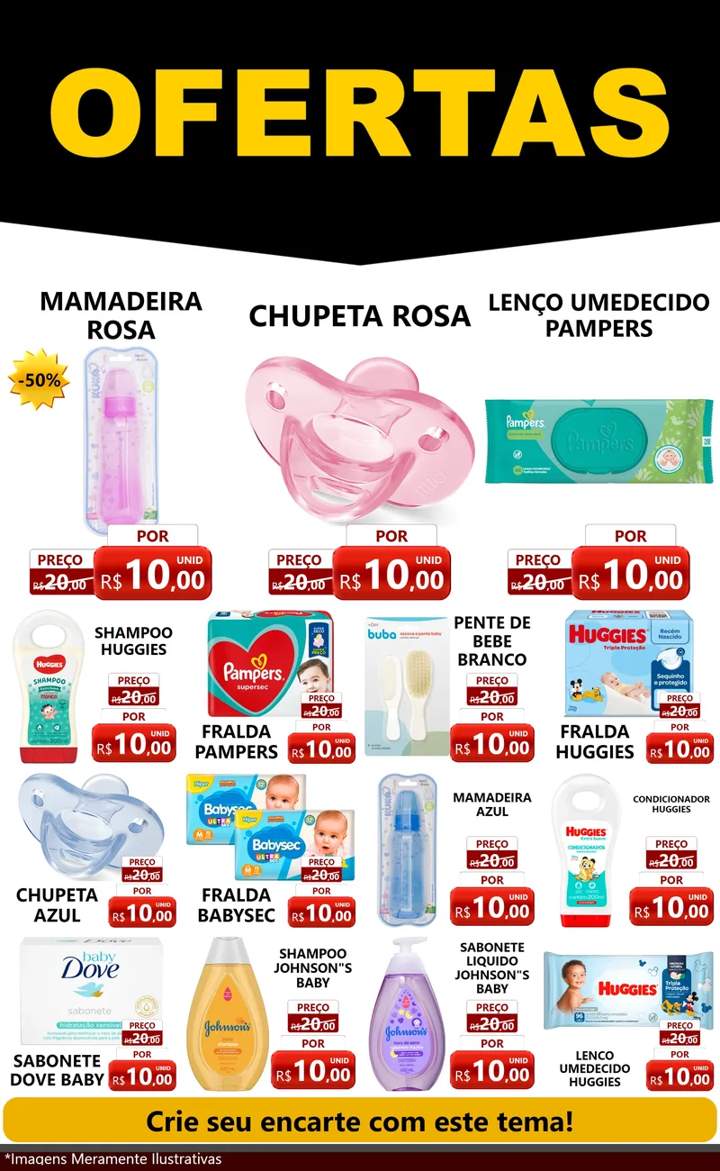 Modelo de Encarte para Encarte Grande com o tema Ofertas Preto e Vermelho Cartaz para Bebês