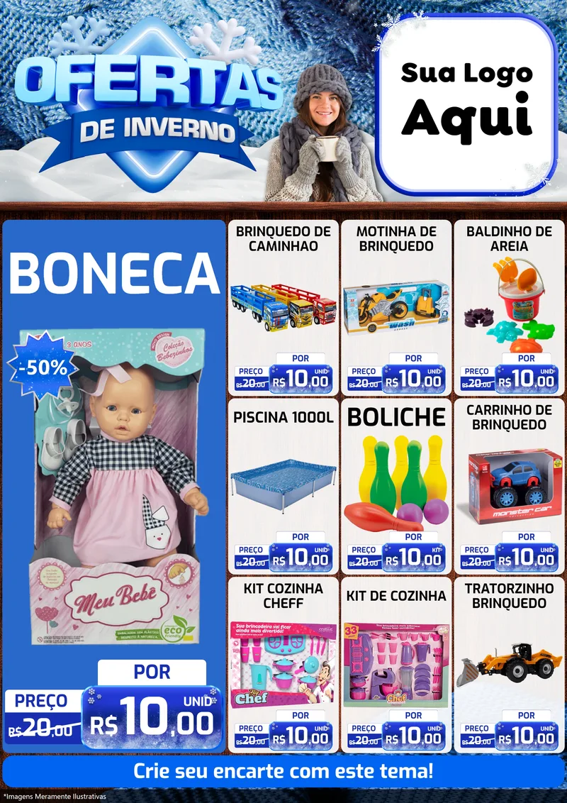 Modelo de Encarte para Encarte A4 Vertical com o tema Ofertas de Inverno para Brinquedos