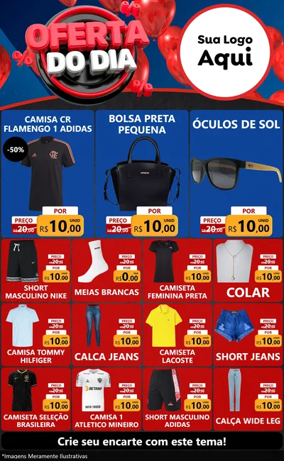 Modelo de Encarte para Encarte Grande com o tema Oferta do Dia para Roupas e acessórios