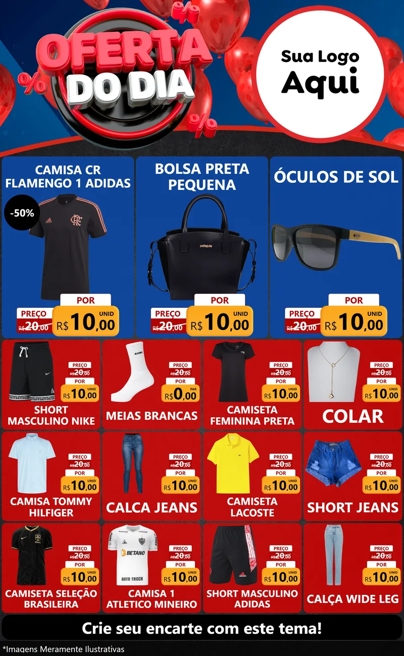 Modelo de Encarte para Encarte Grande com o tema Oferta do Dia para Roupas e acessórios