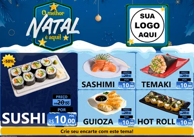 Modelo de Encarte para Encarte A4 Horizontal com o tema O Melhor Natal É Aqui! para Comida japonesa